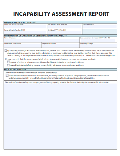 sample incapability assessment report template