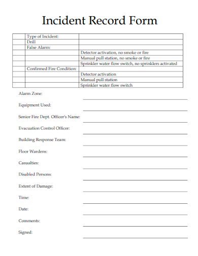 sample incident record form template