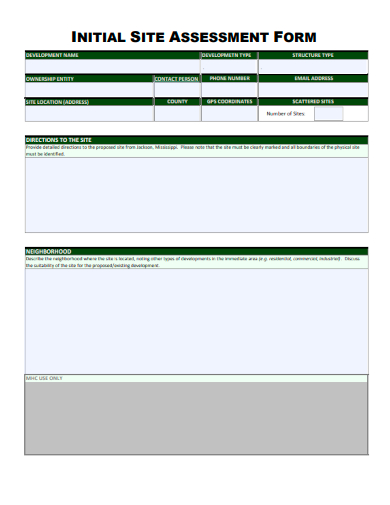 sample initial site assessment form template