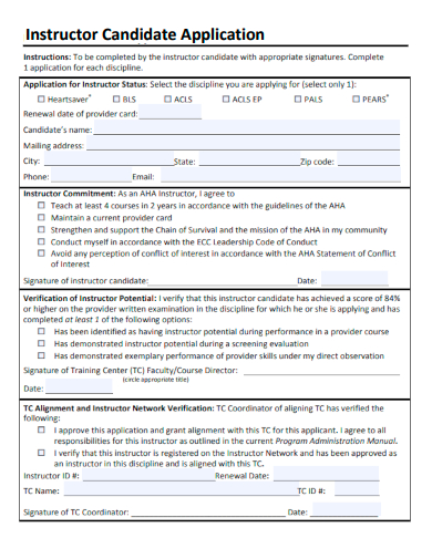 sample instructor candidate application template