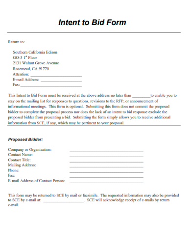 sample intent to bid form template