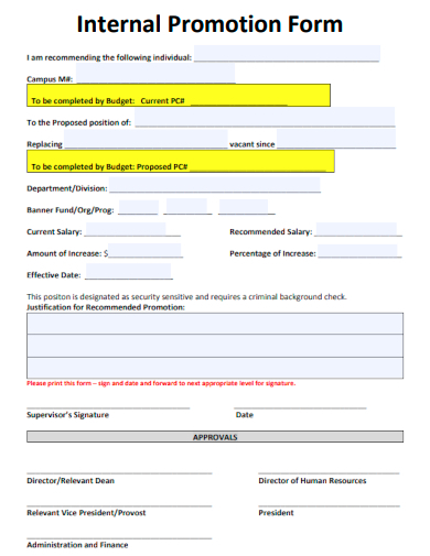 sample internal promotion form template