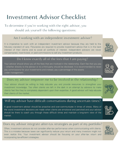 sample investment advisor checklist template