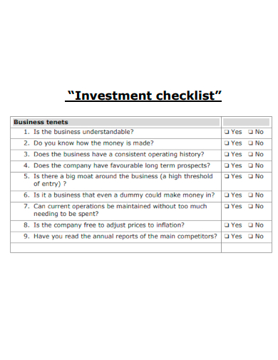 sample investment checklist blank template