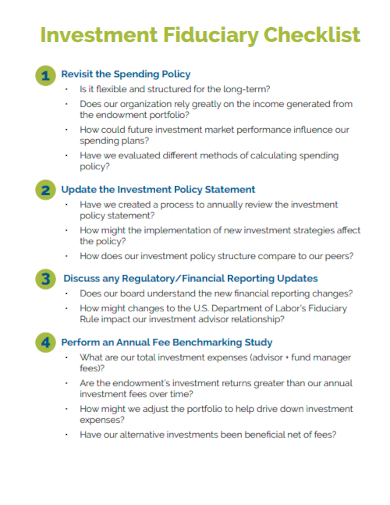sample investment fiduciary checklist template