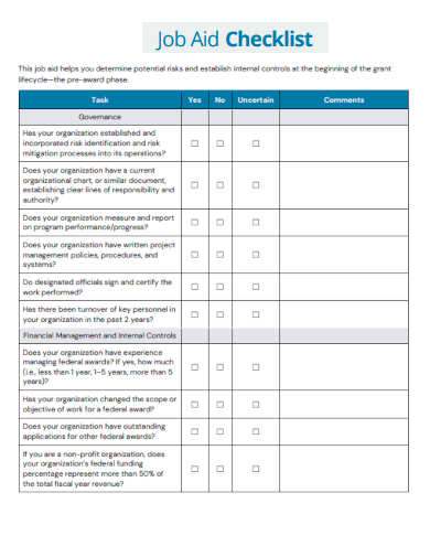 sample job aid checklist template