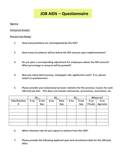 sample job aid questionnaire template