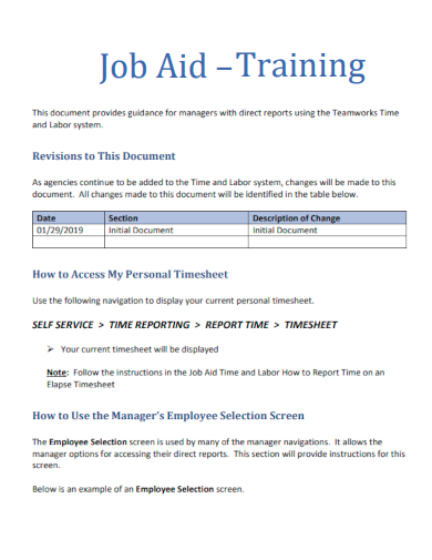 sample job aid training template