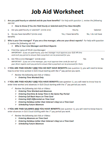 sample job aid worksheet template
