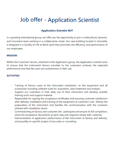 sample job offer application scientist template