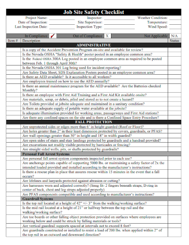 sample job site safety checklist template