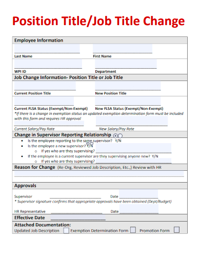 sample job title change promotion form template