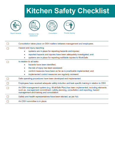 sample kitchen safety checklist template