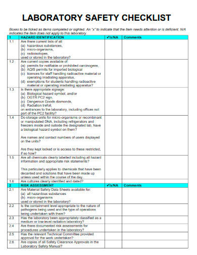 sample laboratory safety checklist template
