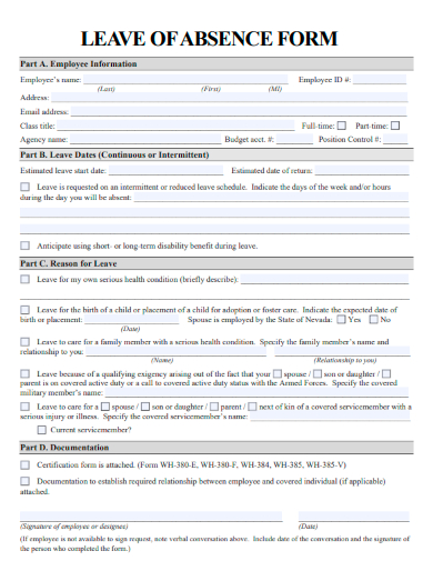 sample leave of absence form template