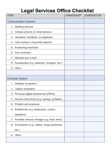 sample legal services office checklist template