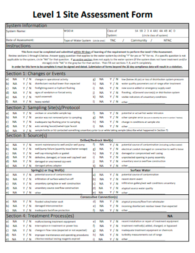 sample level 1 site assessment form template