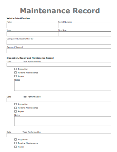 sample maintenance record form template