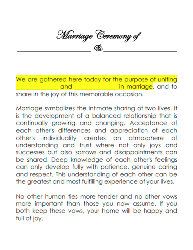sample marriage ceremony template