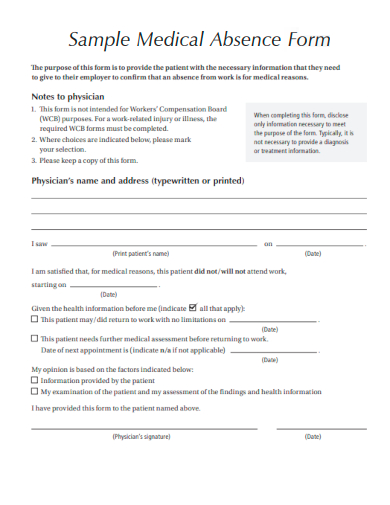 sample medical absence form template