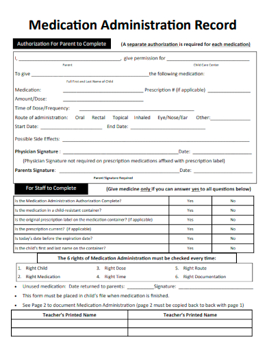 sample medication administration record template