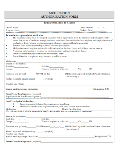 sample medication authorization form template