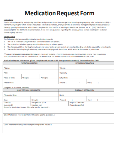 sample medication request form template