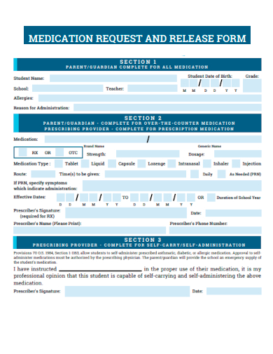 sample medication request release form template