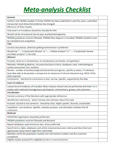 sample meta analysis checklist template