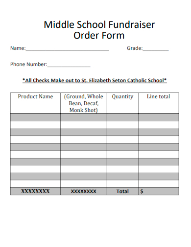 sample middle school fundraiser order form template