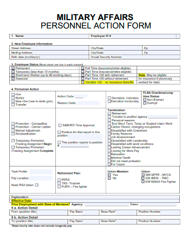 sample military affairs personnel action form template