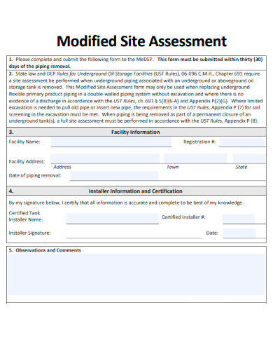 sample modified site assessment form template