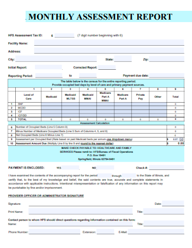 sample monthly assessment report template