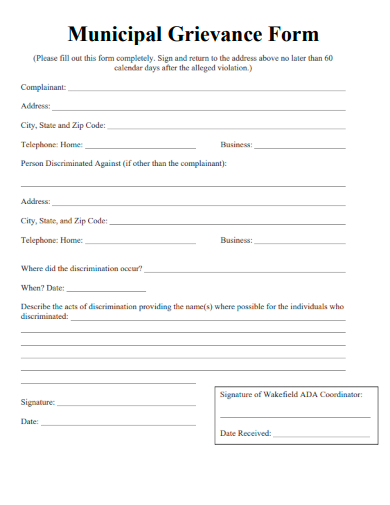 sample municipal grievance form template