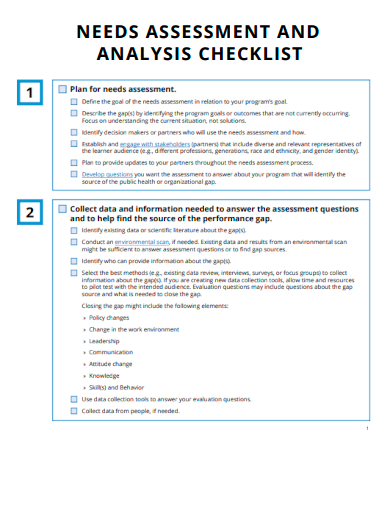 sample needs assessment analysis checklist template