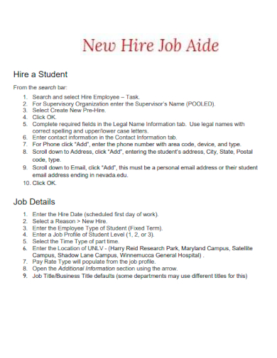 sample new hire job aid template