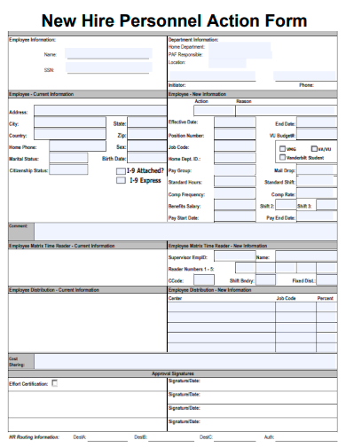 sample new hire personnel action form template