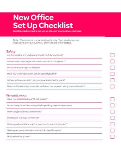 sample new office setup checklist template
