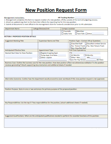 sample new position request form template