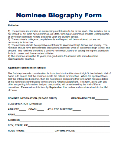 sample nominee biography form template