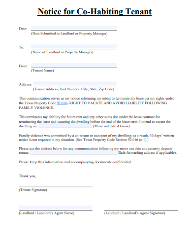 sample notice for co habiting tenant template