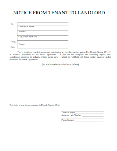 sample notice from tenant to landlord template