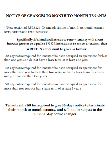 sample notice of changes to month to month tenants template