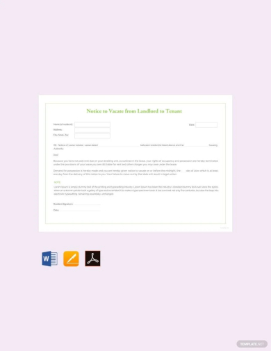 sample notice to vacate from landlord to tenant template