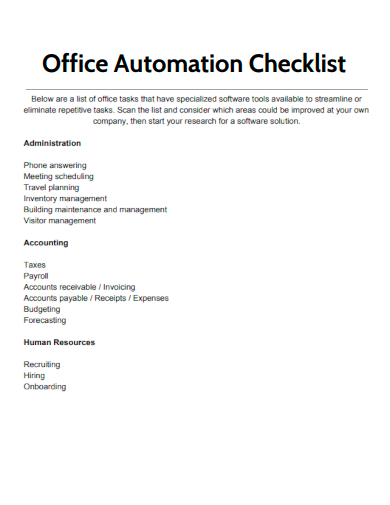 sample office automation checklist template