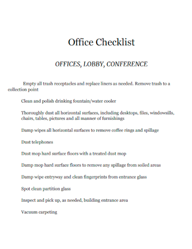 sample office checklist basic template