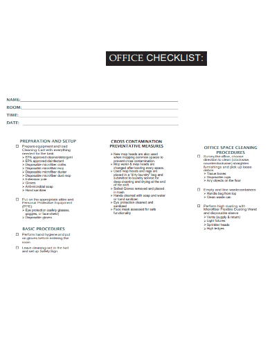 sample office checklist standard template