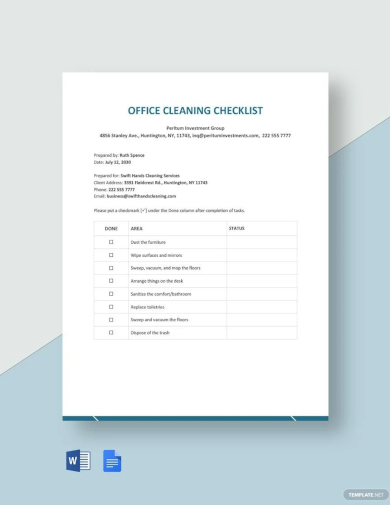 sample office cleaning checklist template
