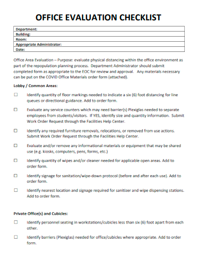 sample office evaluation checklist template