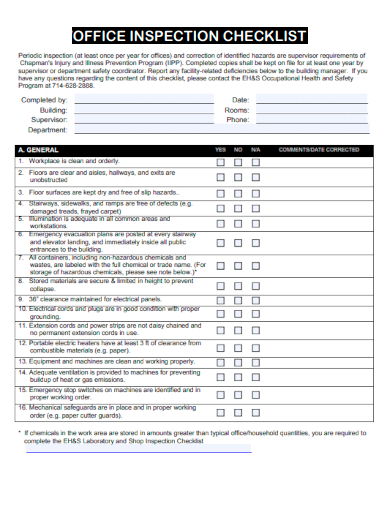 sample office inspection checklist template